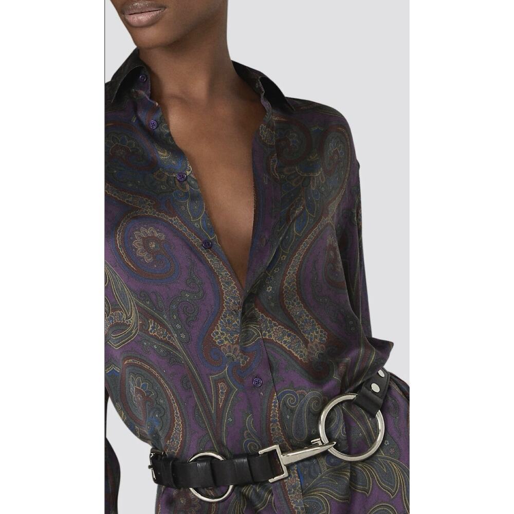 Ralph Lauren Collection Purple Label Maxi Shirt Dress Paisley Button Up Silk 4 S - Picture 4 of 12